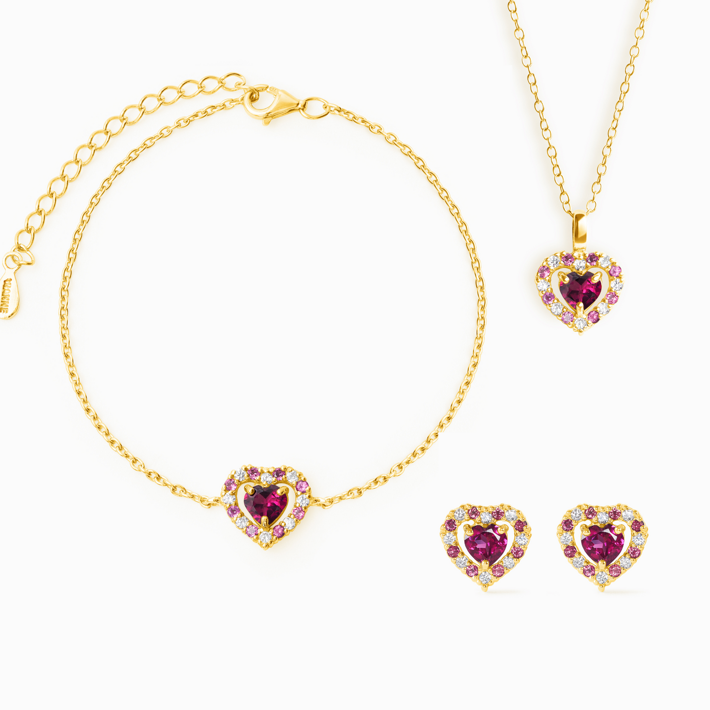 Red Heart Rhodolite Garnet Jewellery Set in 18k Gold Vermeil - SJR London Timepiece