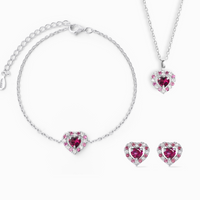 Red Heart Rhodolite Garnet Jewellery Set in Sterling Silver - SJR London Timepiece