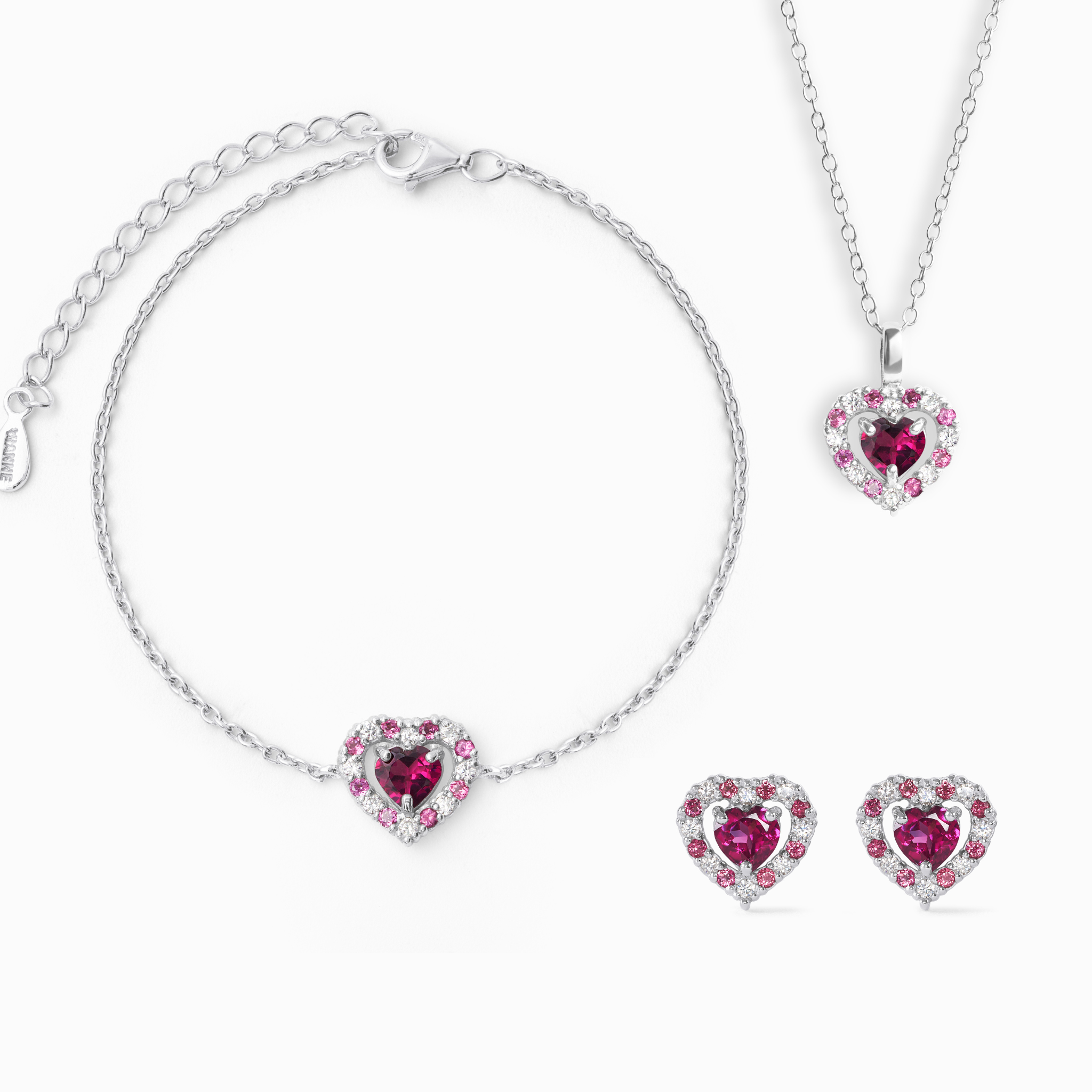 Parure Cœur Grenat Rhodolite en Argent Sterling