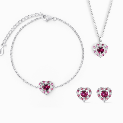 Red Heart Rhodolite Garnet Jewellery Set in Sterling Silver - SJR London Timepiece
