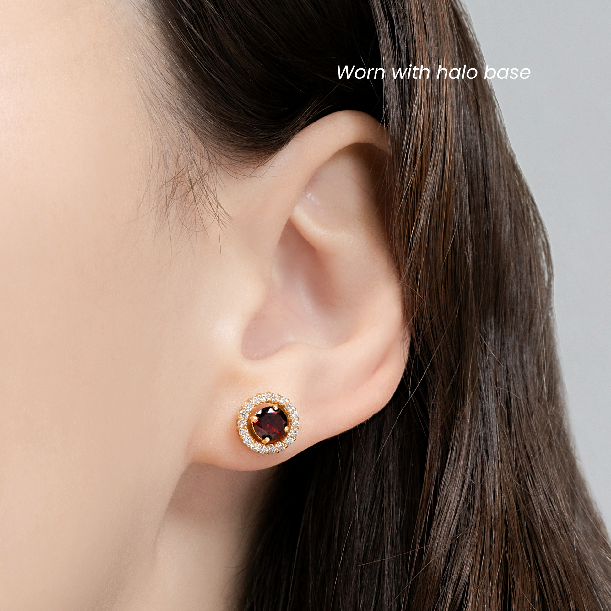 Garnet Halo Stud Earrings with Jackets in 18k Gold Vermeil - SJR London Timepiece