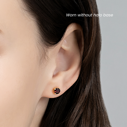 Garnet Halo Stud Earrings with Jackets in 18k Gold Vermeil - SJR London Timepiece