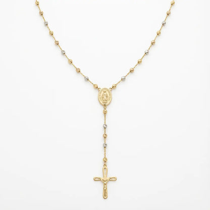 Solid Gold Necklace – Tricolor Rosary Style – 14ct Gold