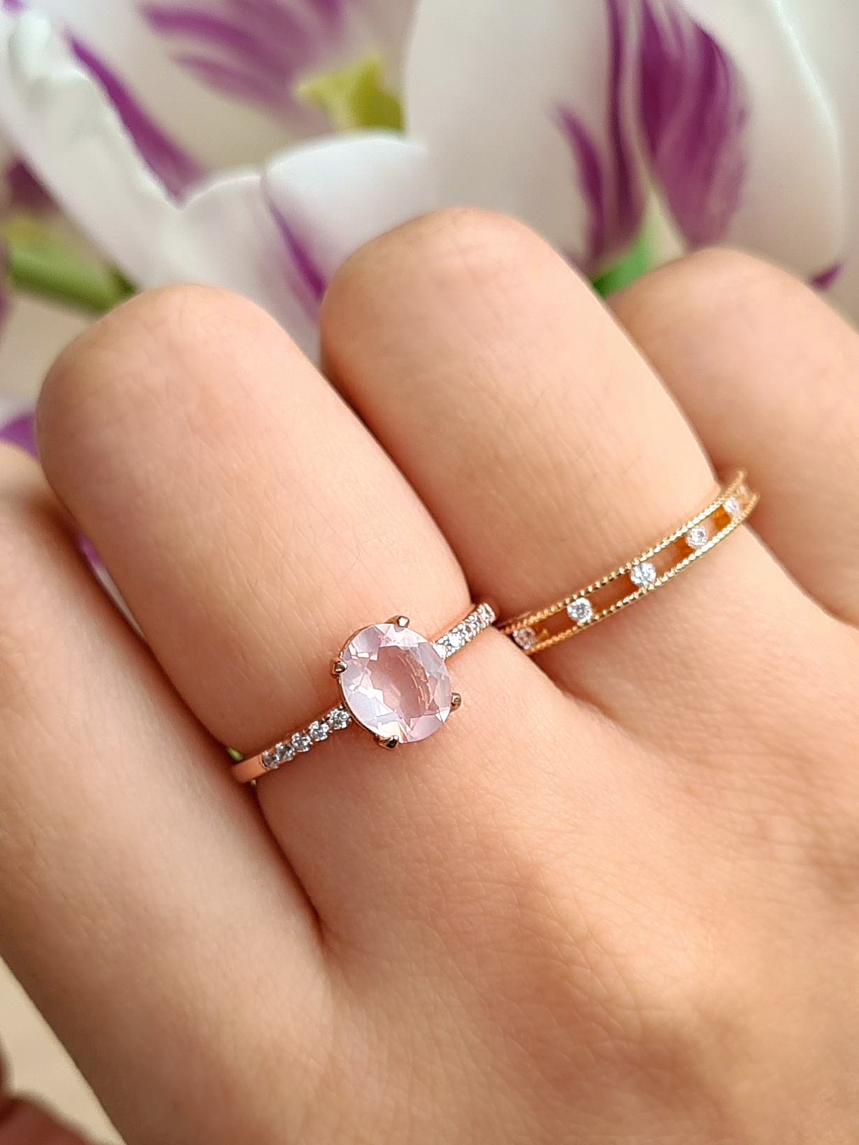 Rose Quartz Ring in Rose Gold Vermeil - SJR London Timepiece