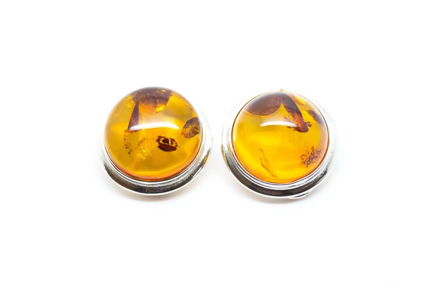 Boucles d'oreilles clips rondes en ambre