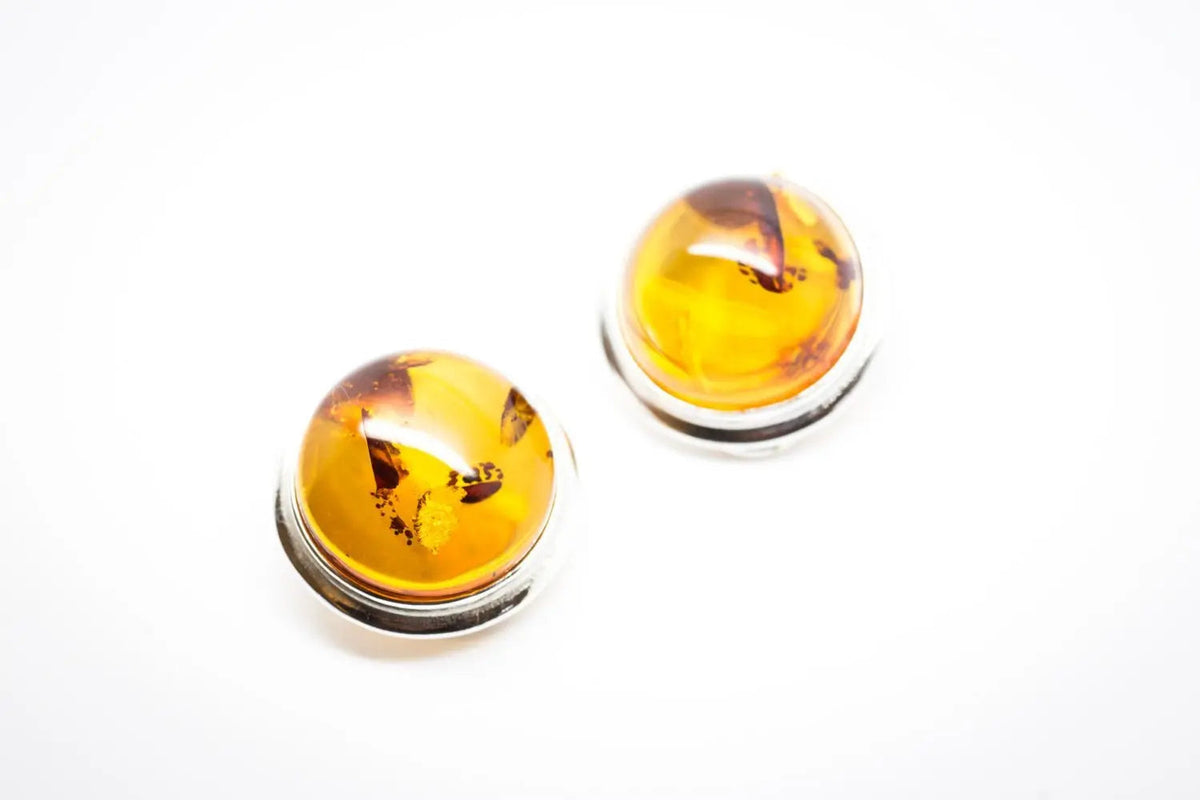 Boucles d'oreilles clips rondes en ambre