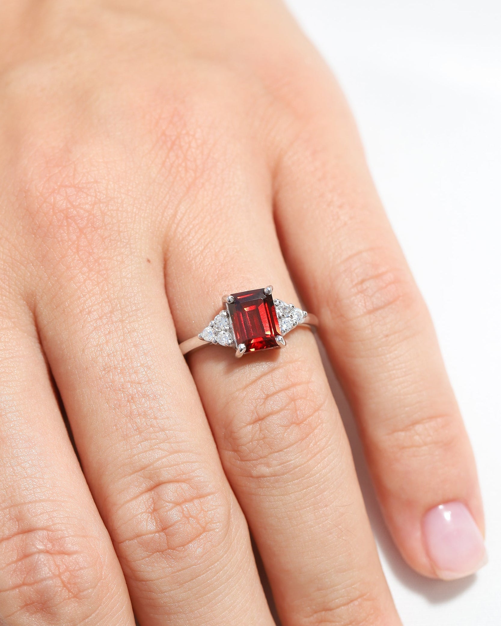 Garnet Emerald Cut Ring in Sterling Silver - SJR London Timepiece