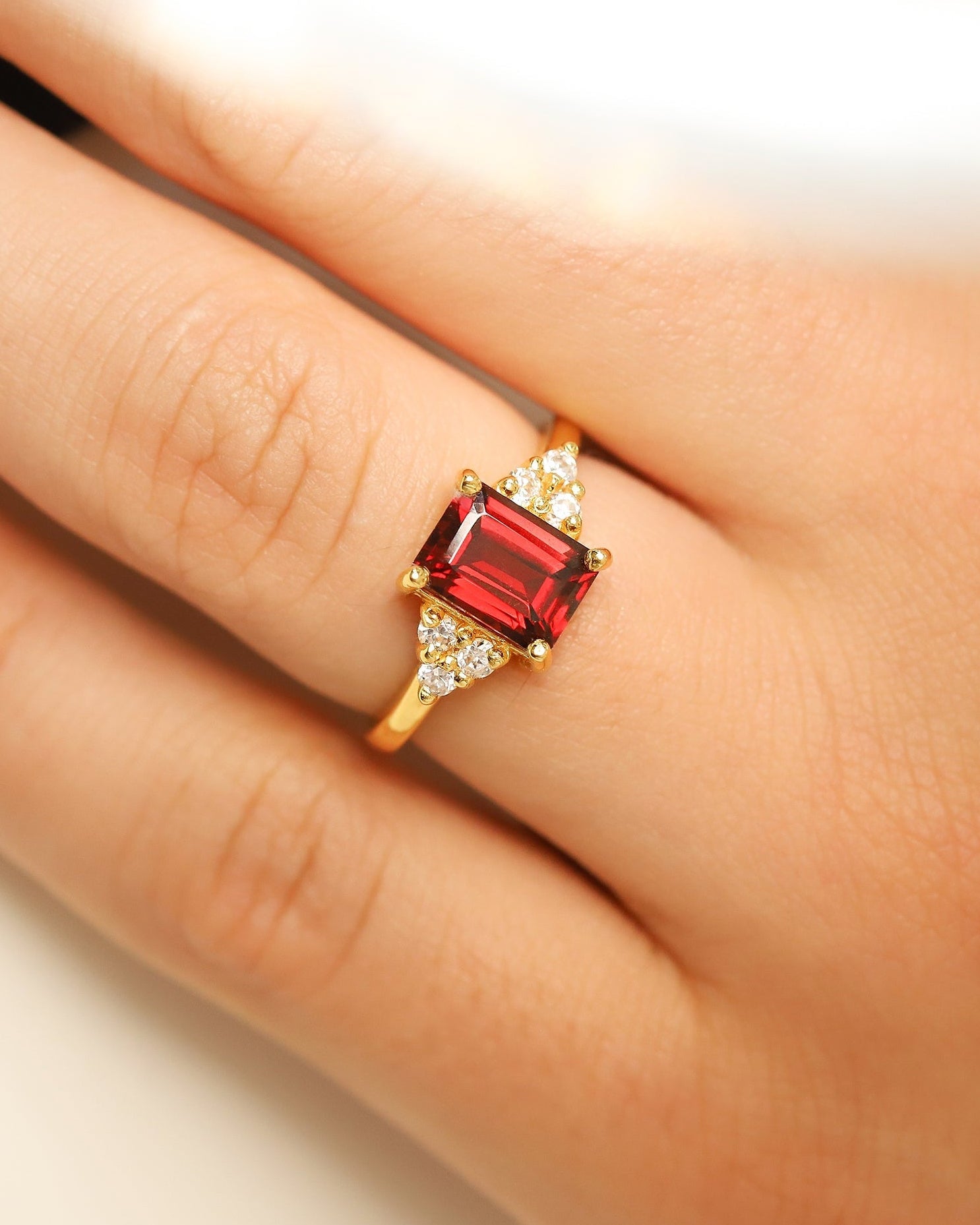 Garnet Emerald Cut Ring in 18k Gold Vermeil - SJR London Timepiece
