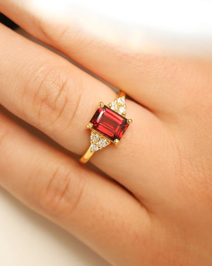 Garnet Emerald Cut Ring in 18k Gold Vermeil - SJR London Timepiece
