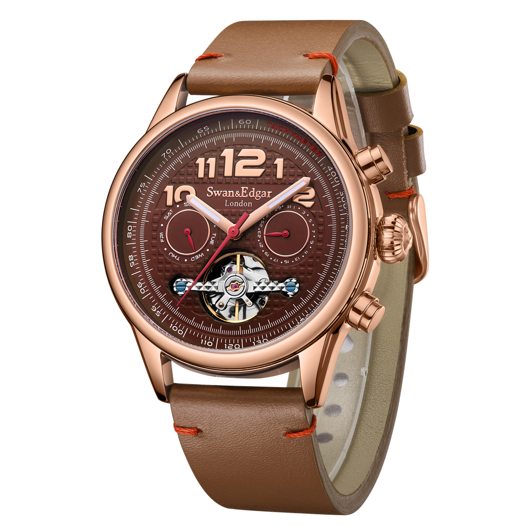 Édition limitée Swan & Edgar Montre Hasten Automatique Brun Rosé Assemblée Main
