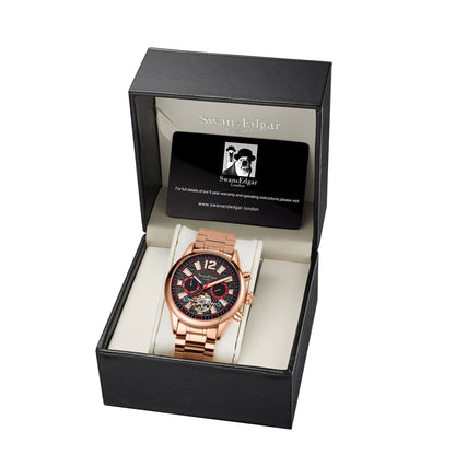 Limited Edition Swan & Edgar Hand Assembled Royal Exhibition Automatic Rose Black - SJR London Timepiece