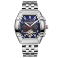 Montre automatique Swan & Edgar Hand Assembled Knight Exhibition, édition limitée, argent et bleu marine