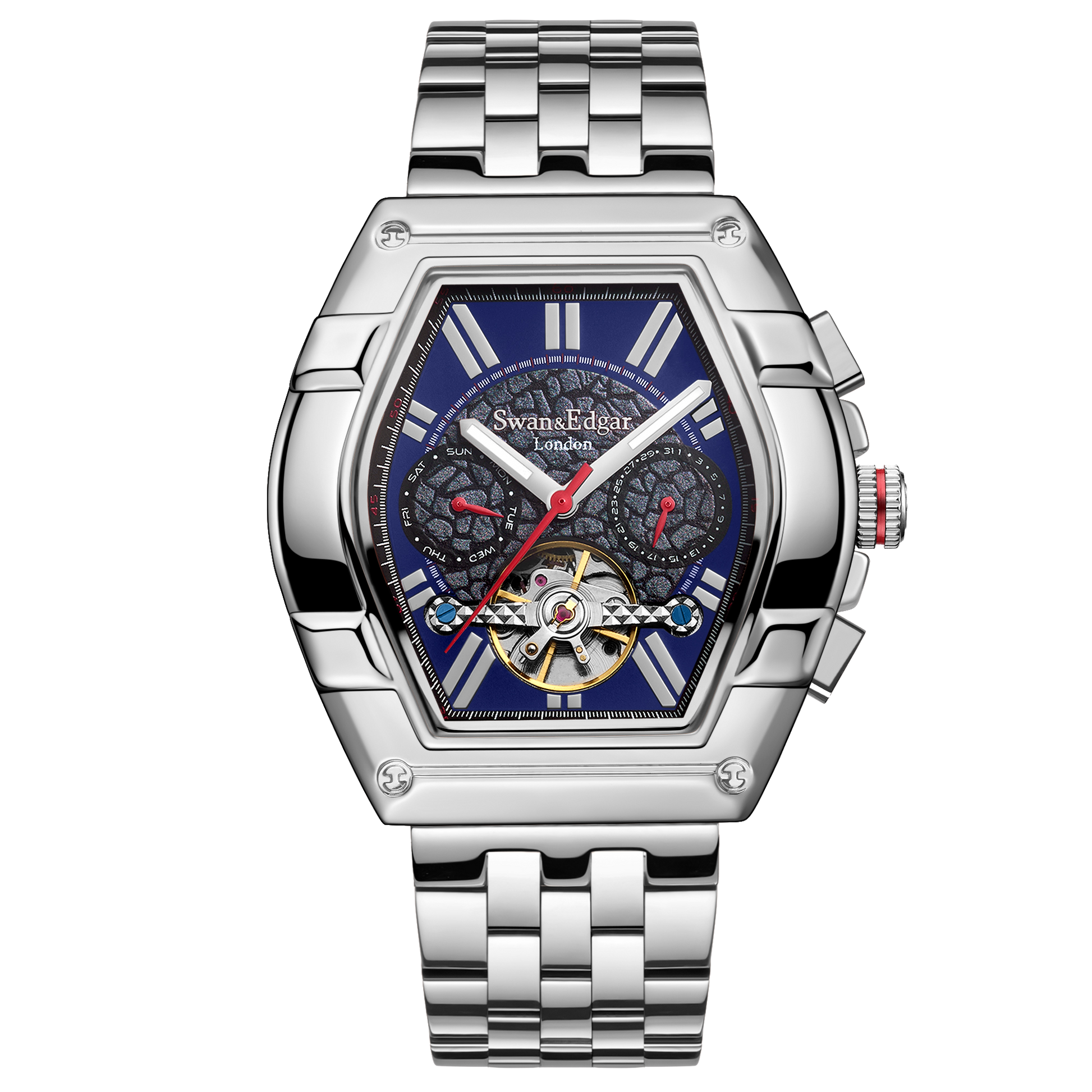 Limited Edition Swan & Edgar Hand Assembled Knight Exhibition Automatic Silver Navy - SJR London Timepiece