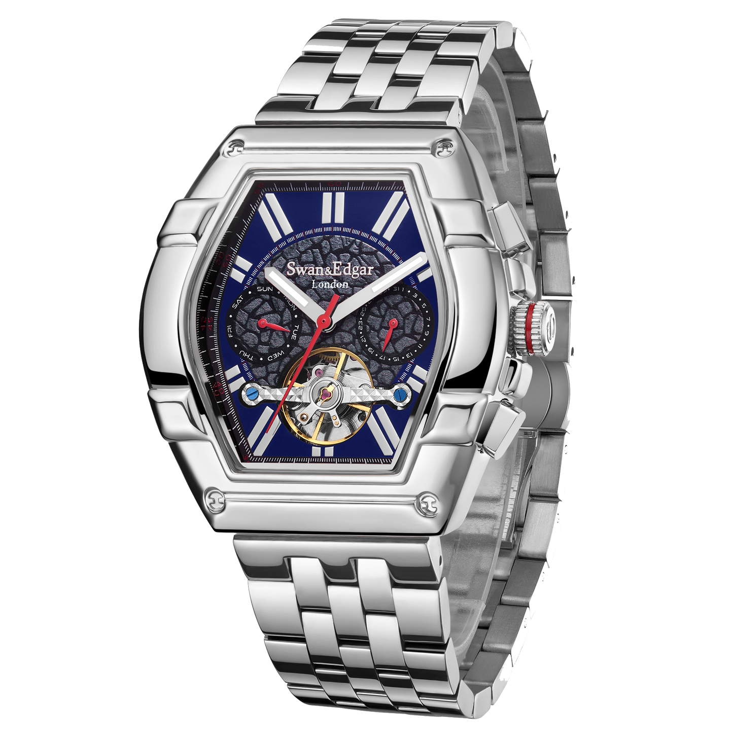 Limited Edition Swan & Edgar Hand Assembled Knight Exhibition Automatic Silver Navy - SJR London Timepiece
