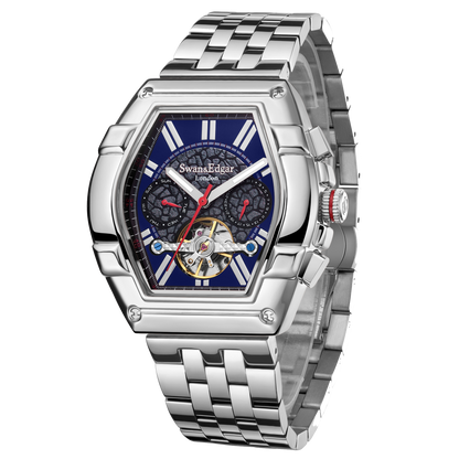 Limited Edition Swan & Edgar Hand Assembled Knight Exhibition Automatic Silver Navy - SJR London Timepiece