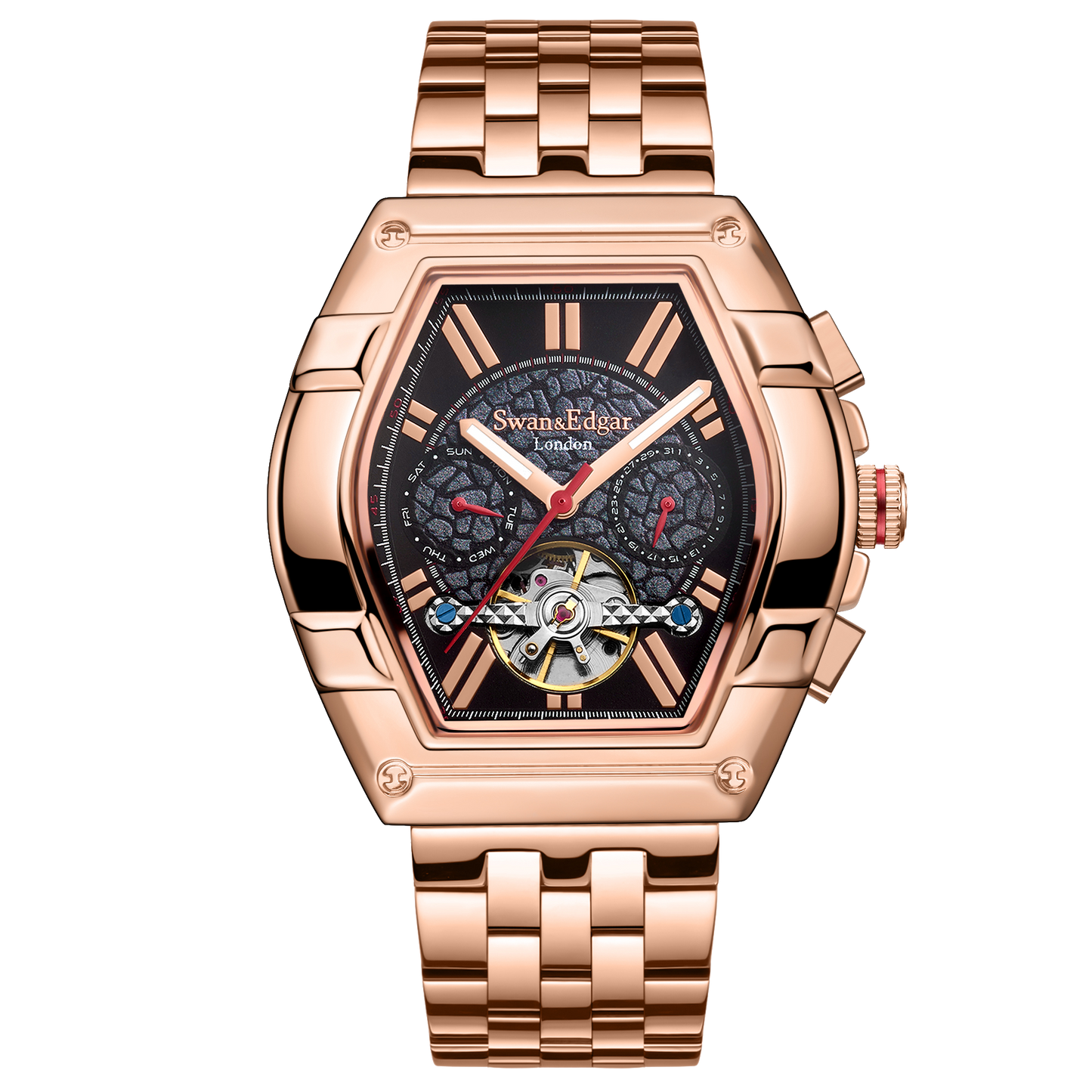 Limited Edition Swan & Edgar Hand Assembled Knight Exhibition Automatic Rose Black - SJR London Timepiece