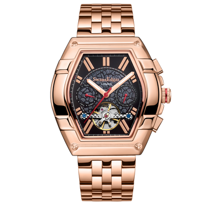 Limited Edition Swan & Edgar Hand Assembled Knight Exhibition Automatic Rose Black - SJR London Timepiece