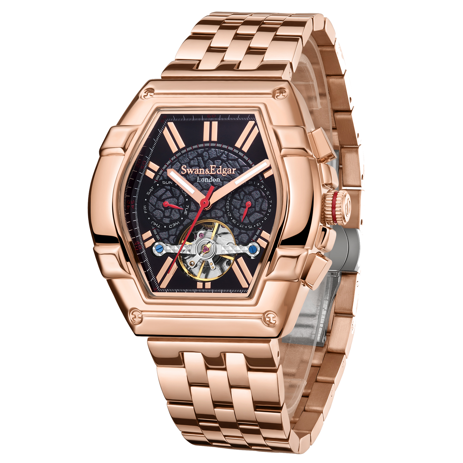 Limited Edition Swan & Edgar Hand Assembled Knight Exhibition Automatic Rose Black - SJR London Timepiece