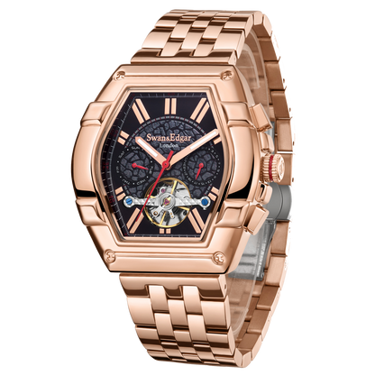 Limited Edition Swan & Edgar Hand Assembled Knight Exhibition Automatic Rose Black - SJR London Timepiece