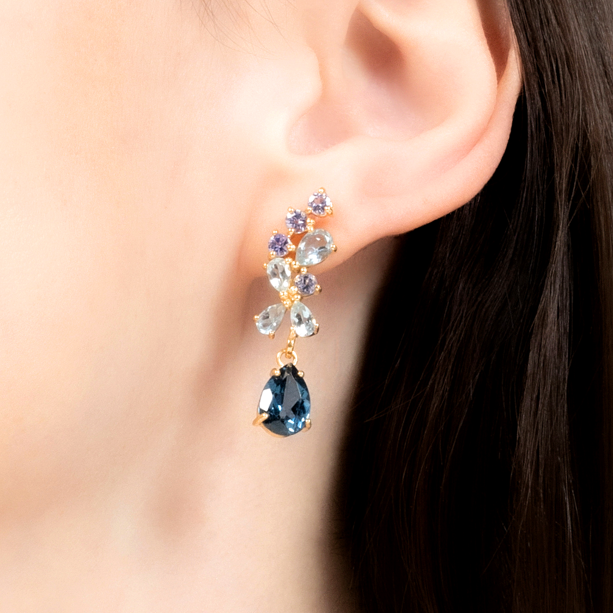 Blue Gemstone Drop Earrings in 18k Gold Vermeil - SJR London Timepiece