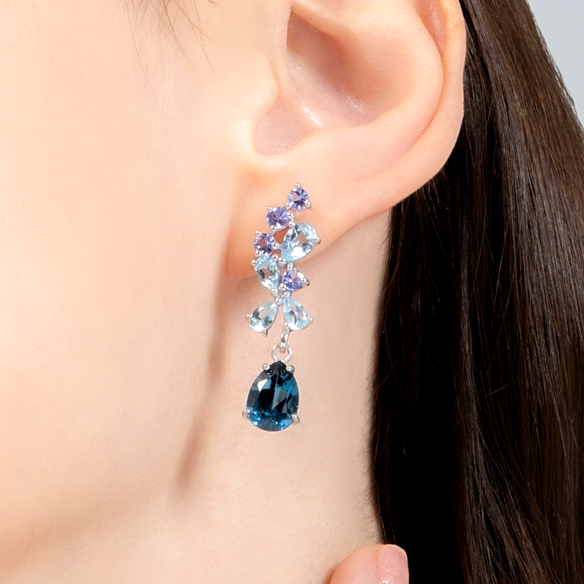 Blue Gemstone Drop Earrings in Sterling Silver - SJR London Timepiece