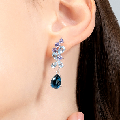 Blue Gemstone Drop Earrings in Sterling Silver - SJR London Timepiece