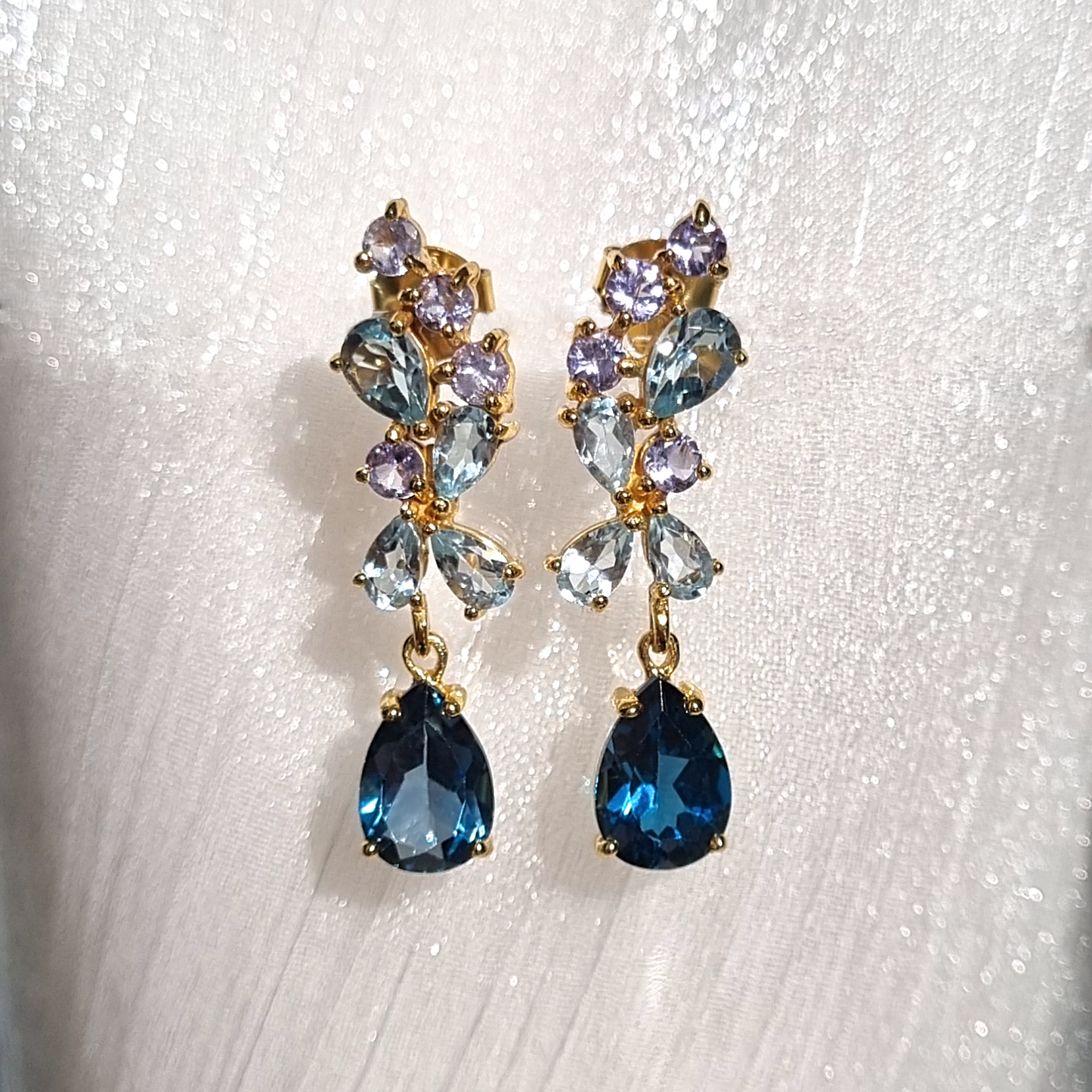 Blue Gemstone Drop Earrings in 18k Gold Vermeil - SJR London Timepiece
