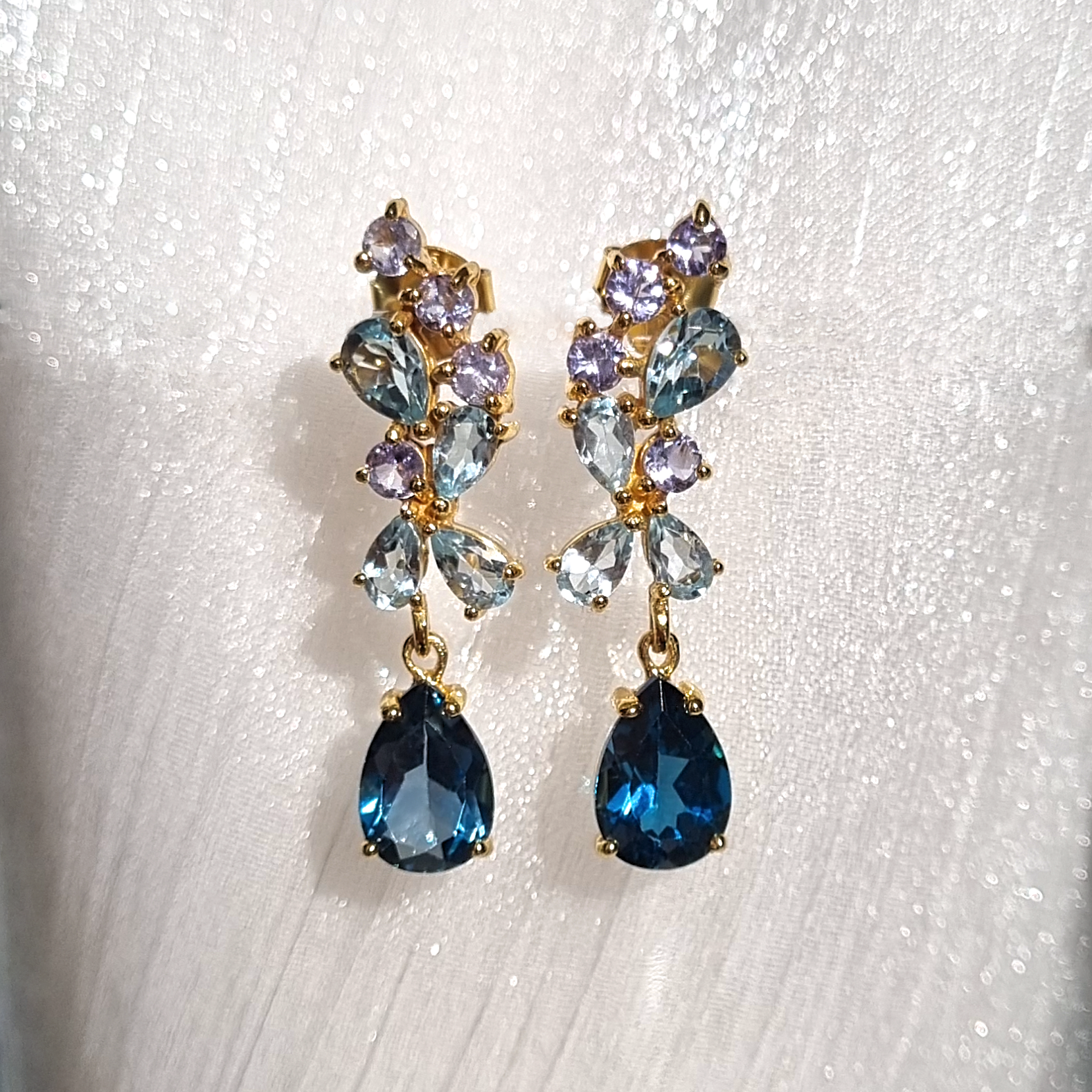 Blue Gemstone Drop Earrings in 18k Gold Vermeil - SJR London Timepiece