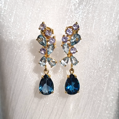 Blue Gemstone Drop Earrings in 18k Gold Vermeil - SJR London Timepiece