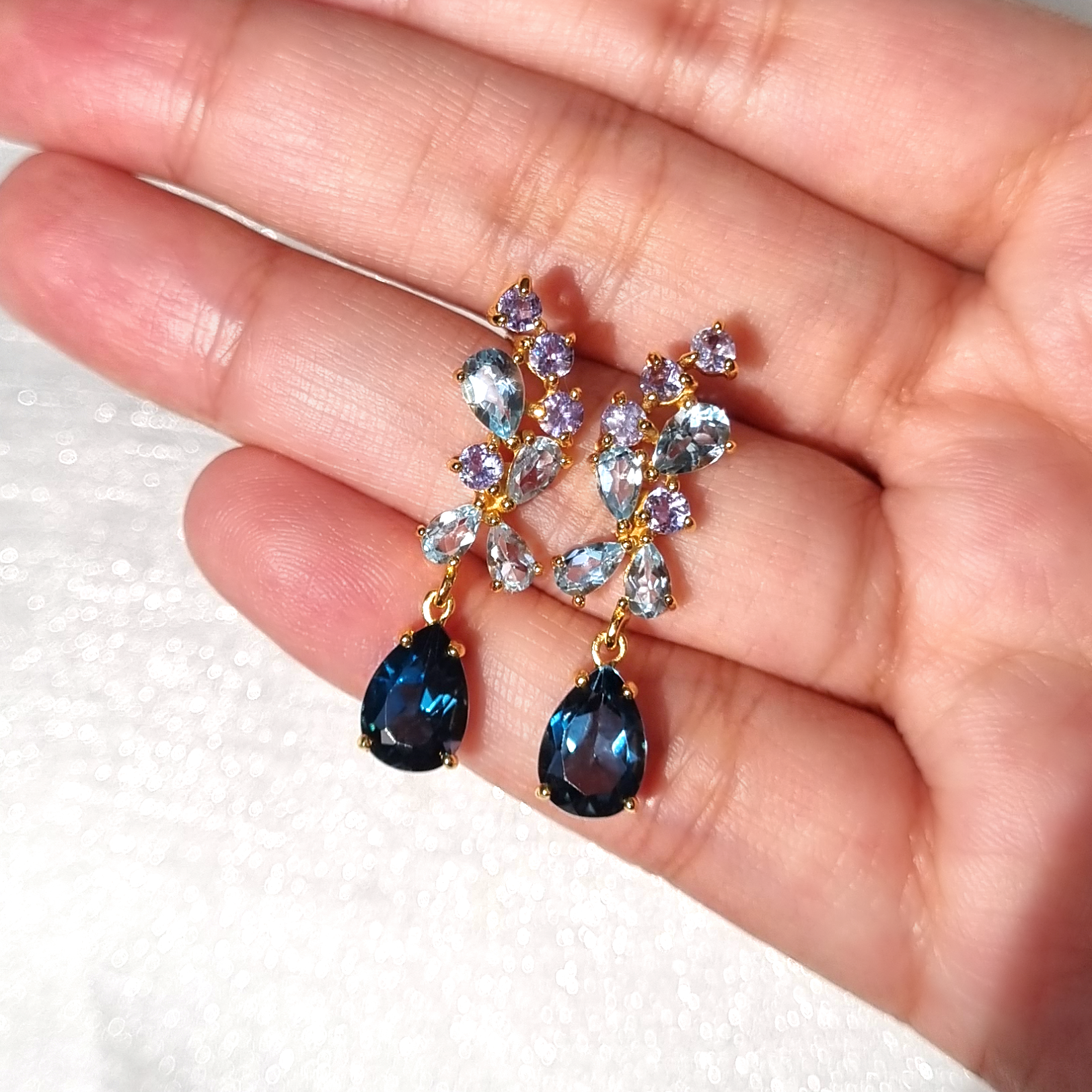 Blue Gemstone Drop Earrings in 18k Gold Vermeil - SJR London Timepiece
