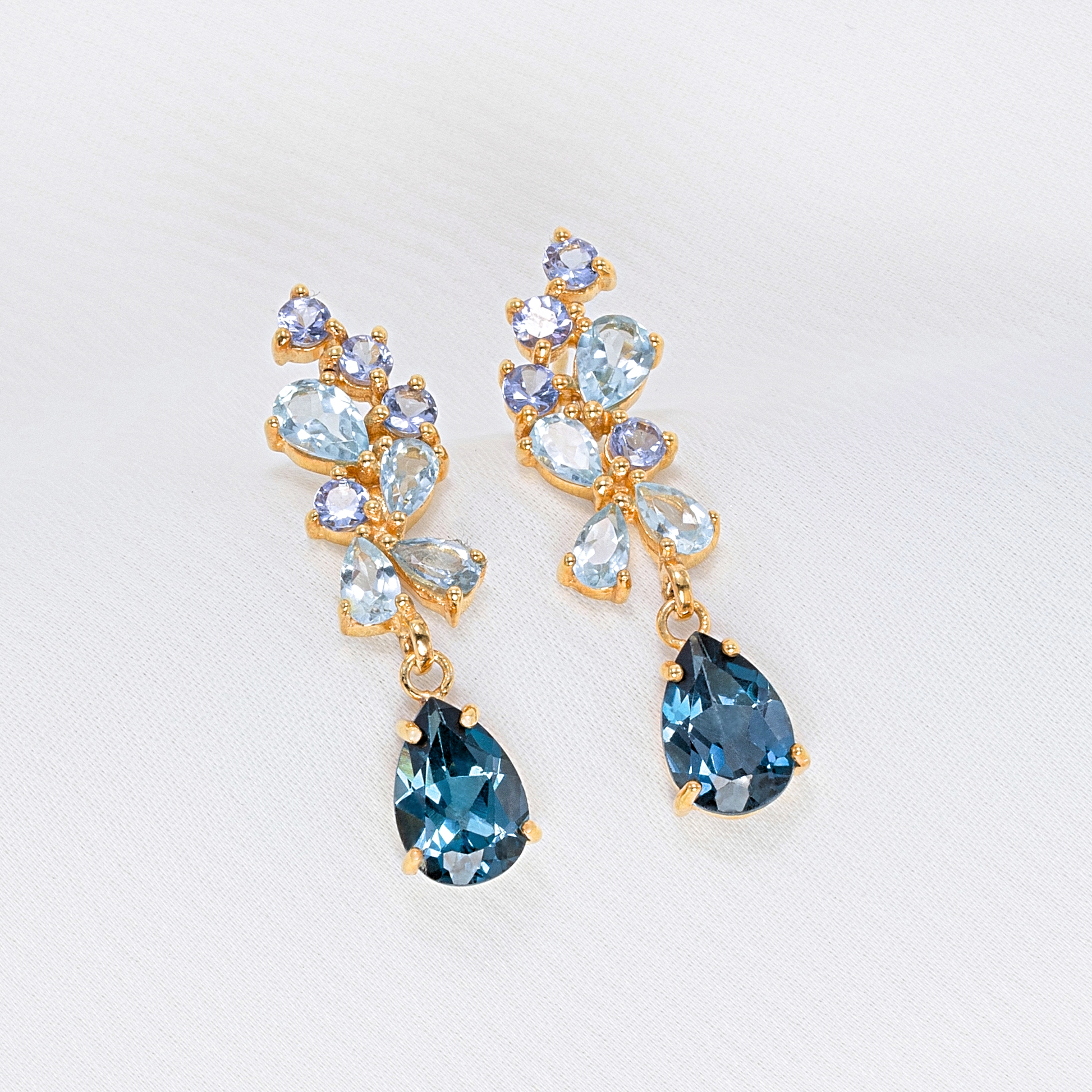 Blue Gemstone Drop Earrings in 18k Gold Vermeil - SJR London Timepiece