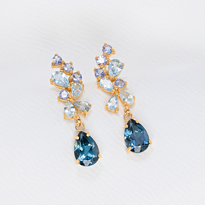 Blue Gemstone Drop Earrings in 18k Gold Vermeil - SJR London Timepiece