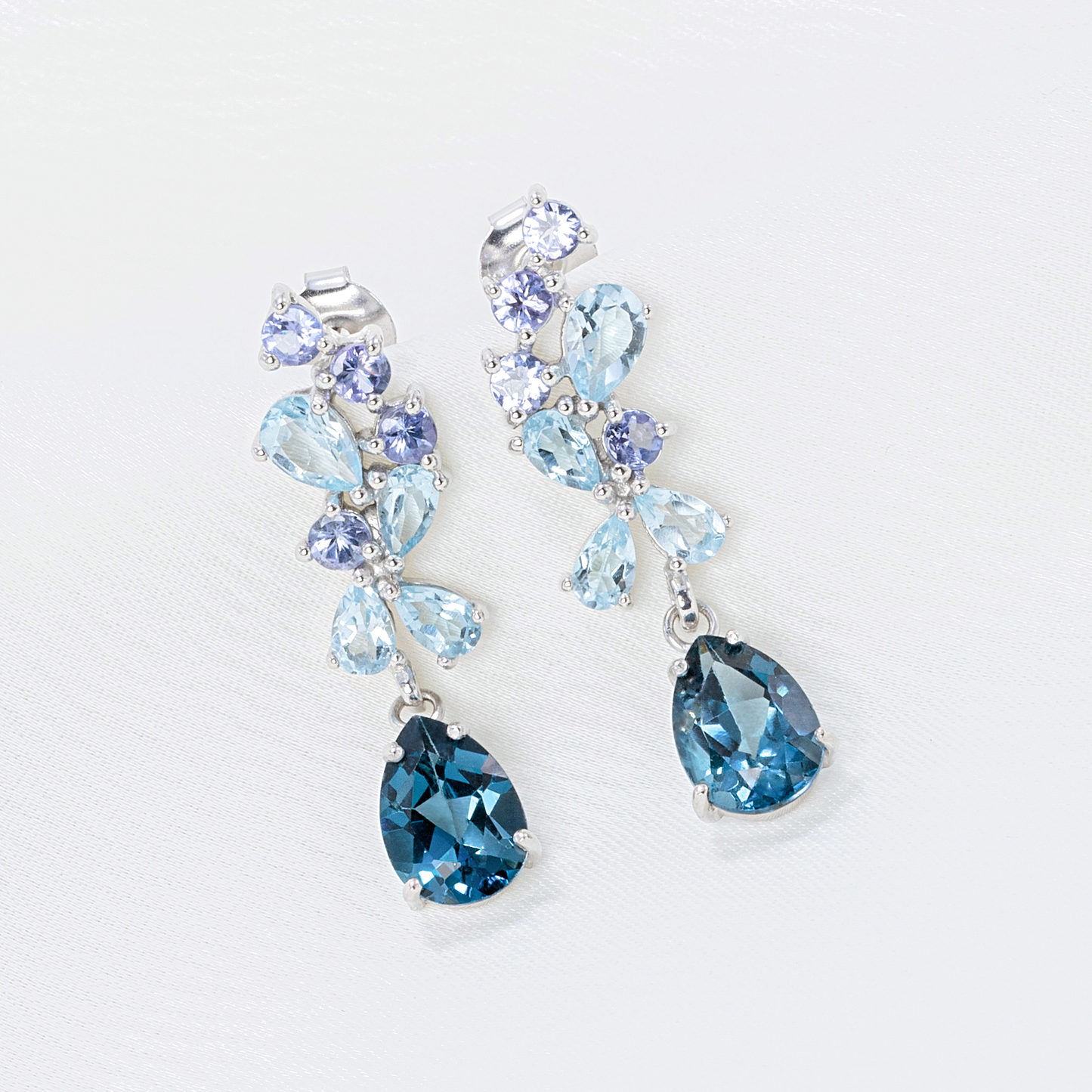 Blue Gemstone Drop Earrings in Sterling Silver - SJR London Timepiece