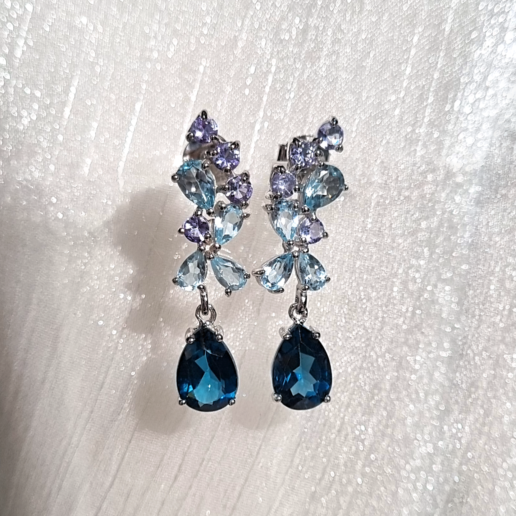 Blue Gemstone Drop Earrings in Sterling Silver - SJR London Timepiece