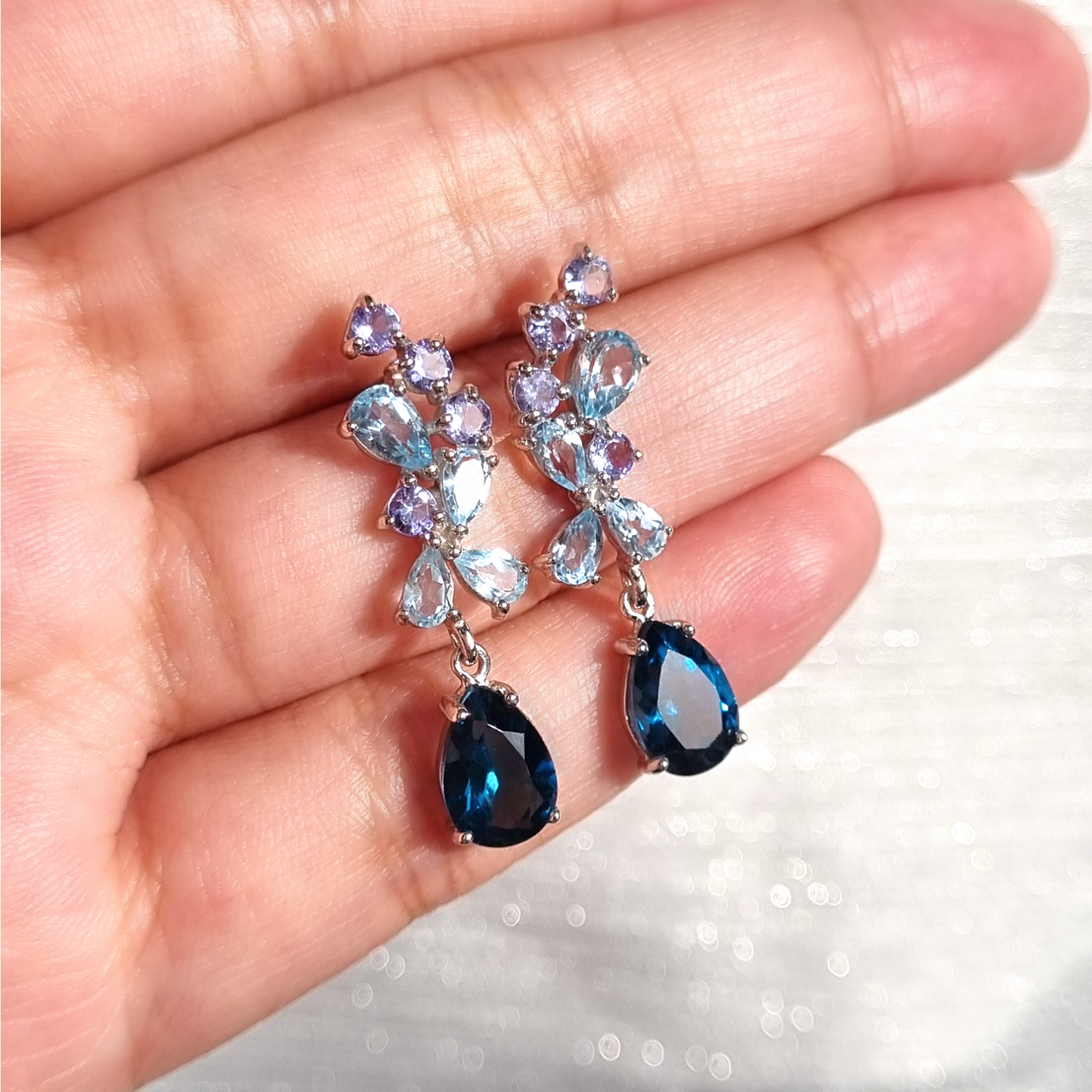 Blue Gemstone Drop Earrings in Sterling Silver - SJR London Timepiece