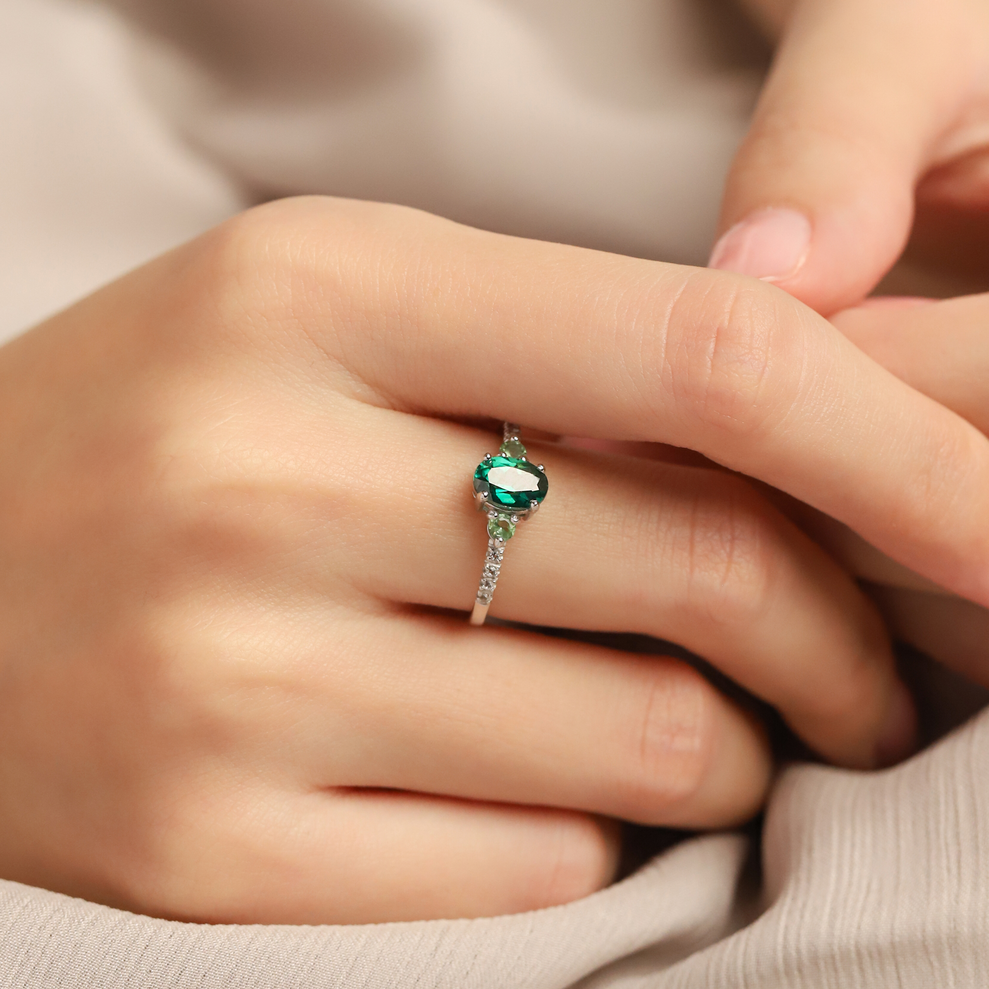 Green Topaz and Green Tourmaline Ring in Sterling Silver - SJR London Timepiece
