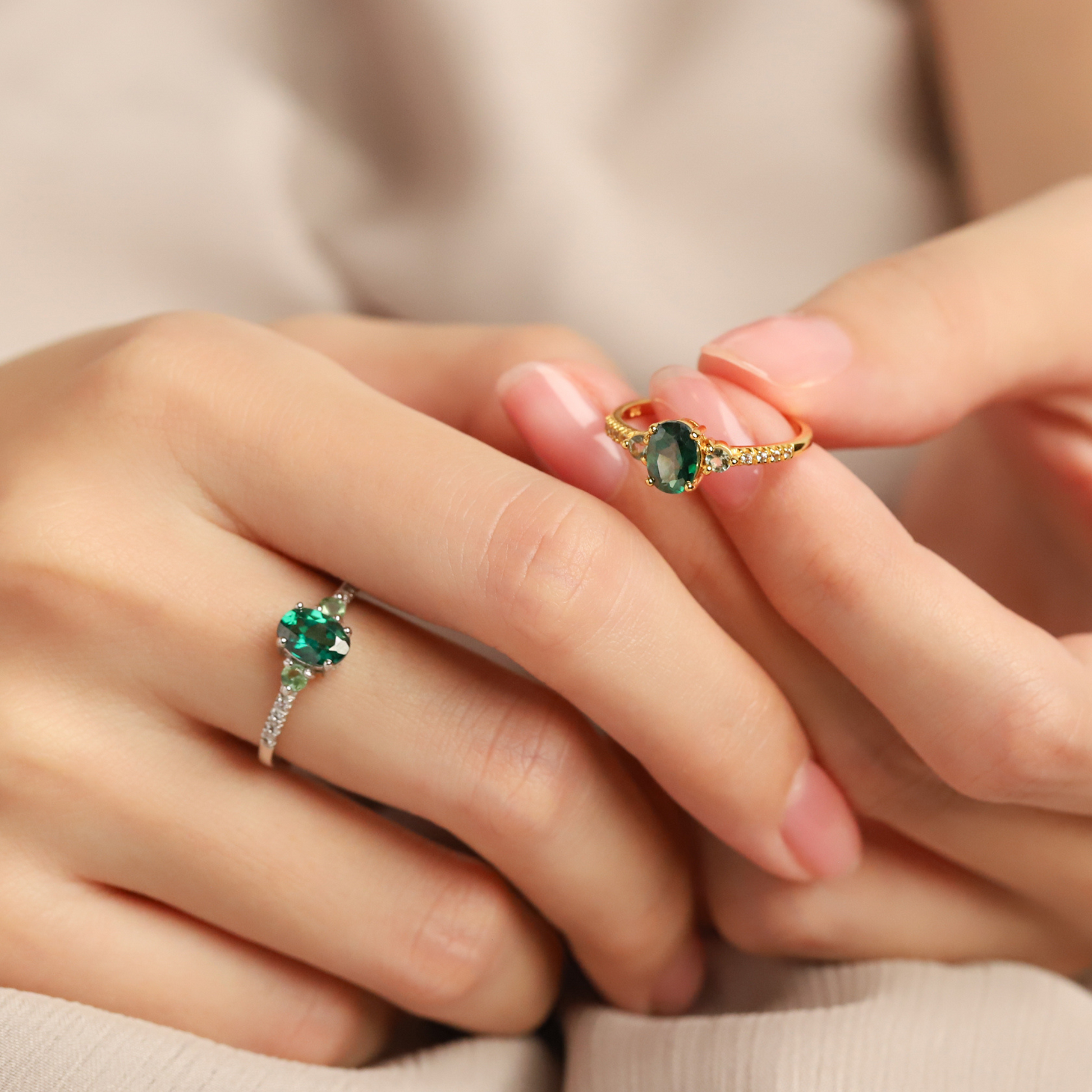 Green Topaz and Green Tourmaline Ring in 18k Gold Vermeil - SJR London Timepiece