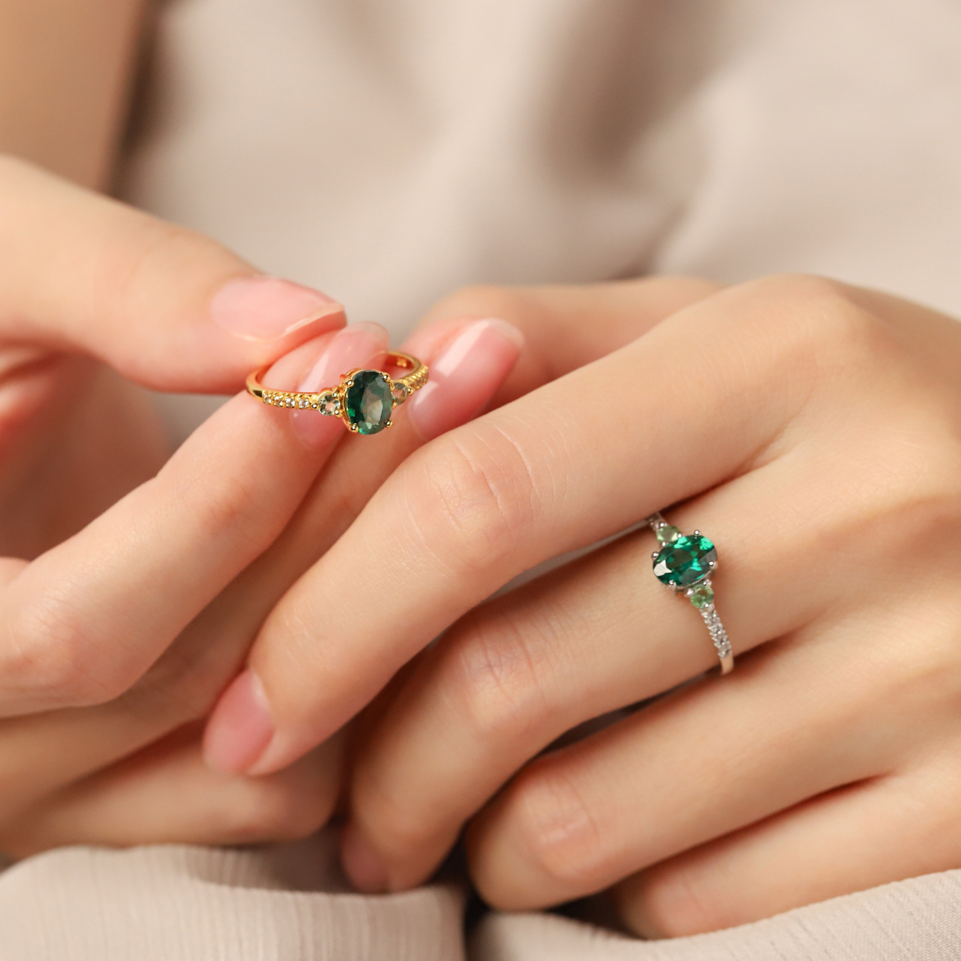 Green Topaz and Green Tourmaline Ring in Sterling Silver - SJR London Timepiece