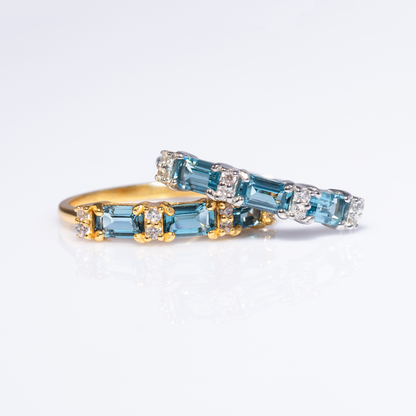 London Blue Topaz Emerald Cut Eternity Ring in 18k Gold Vermeil - SJR London Timepiece