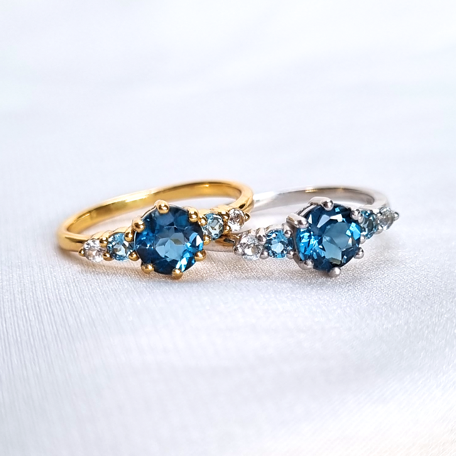 Ombre Blue Topaz Five Stone Ring in Sterling Silver - SJR London Timepiece