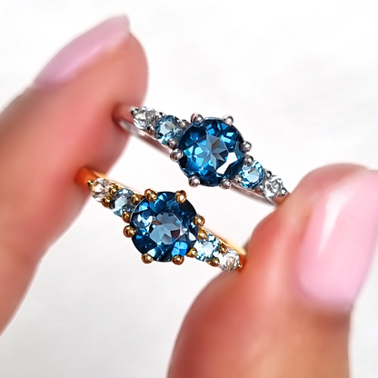 Ombre Blue Topaz Five Stone Ring in 18k Gold Vermeil - SJR London Timepiece