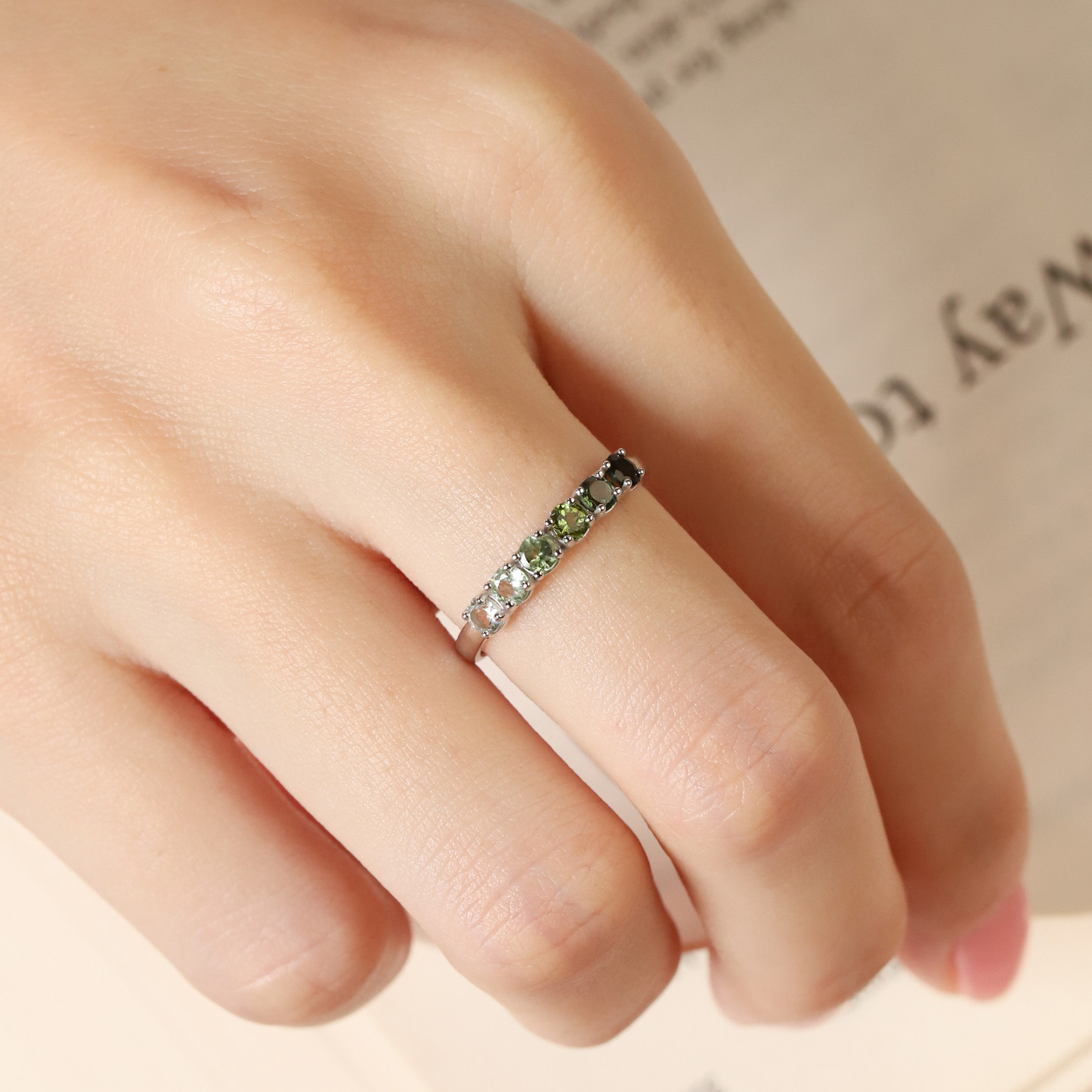 Ombre Green Tourmaline Eternity Band in Sterling Silver - SJR London Timepiece