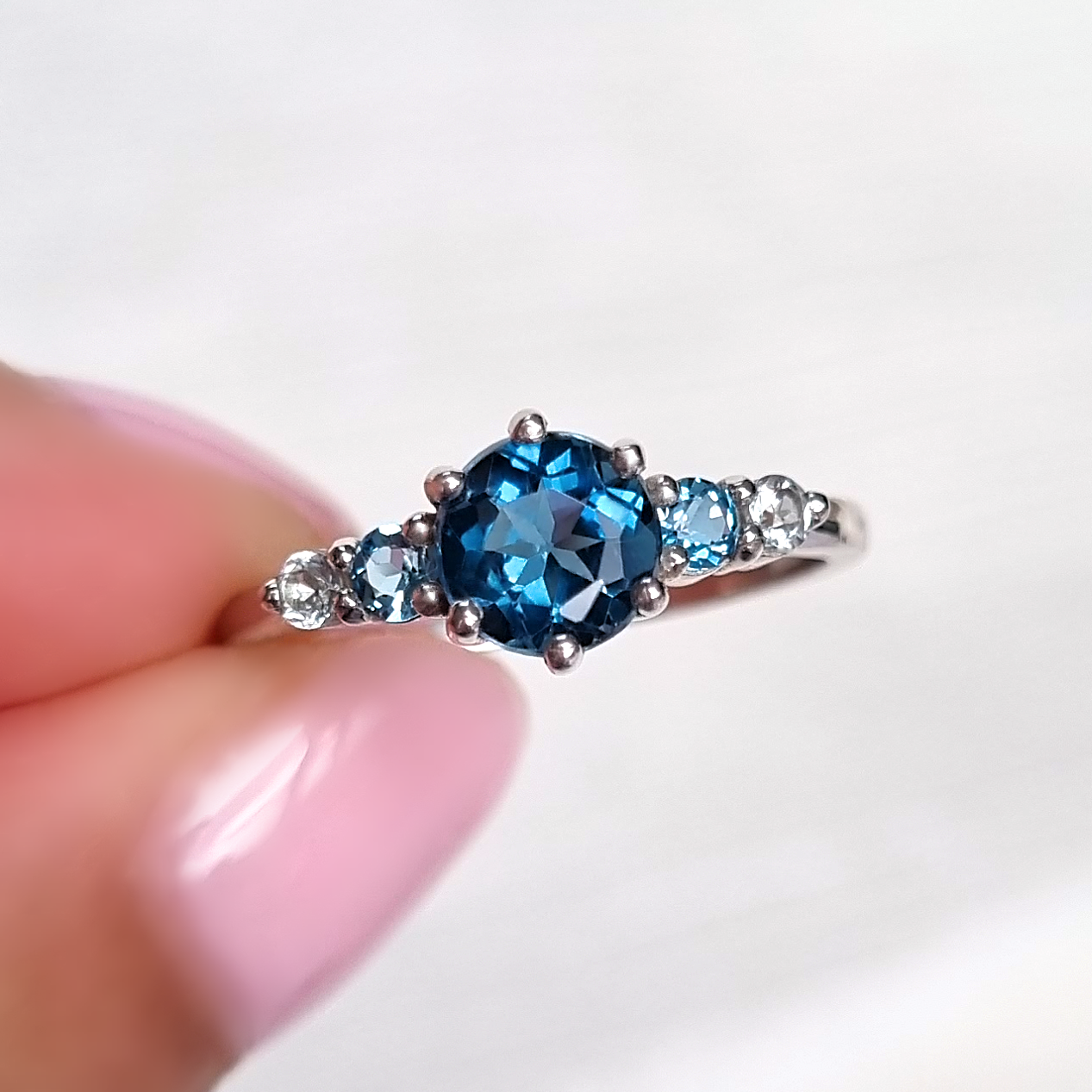 Ombre Blue Topaz Five Stone Ring in Sterling Silver - SJR London Timepiece