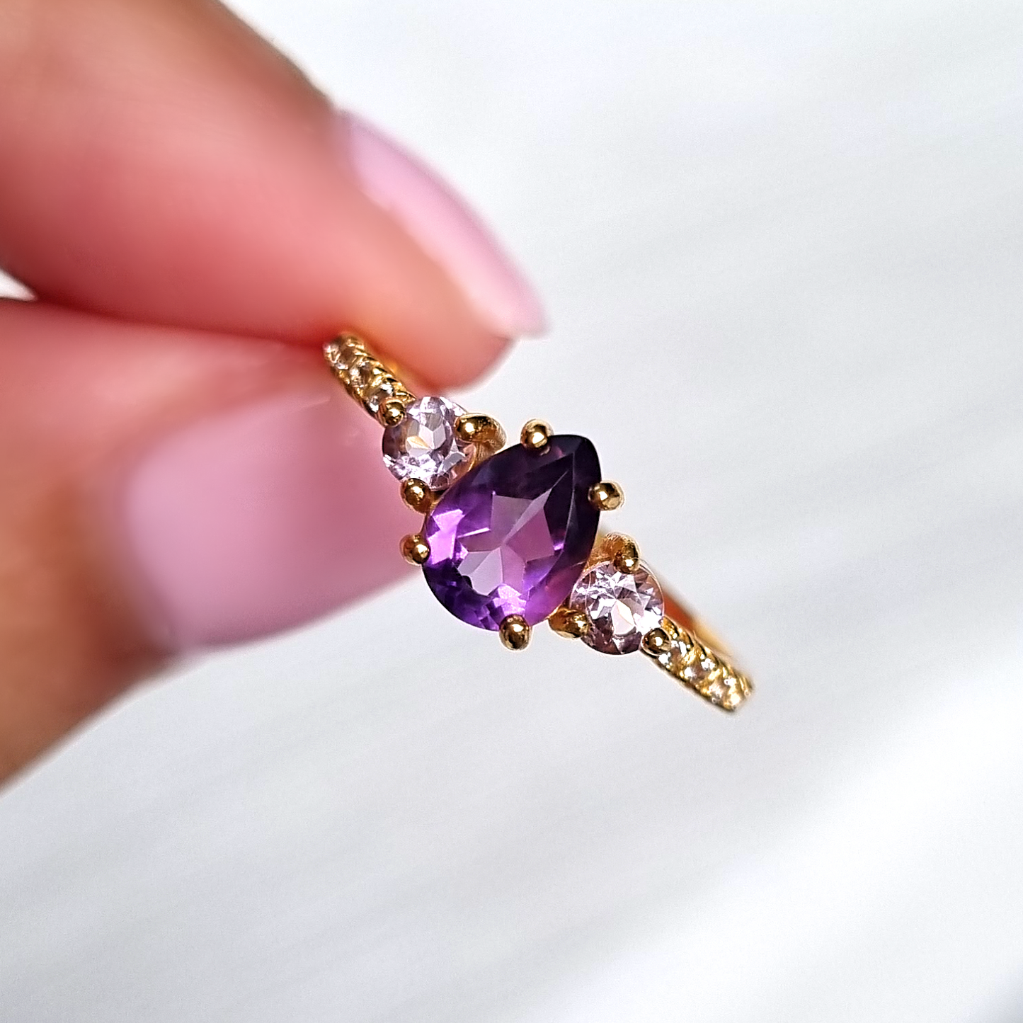 Amethyst and Lavender Amethyst Ring in 18k Gold Vermeil - SJR London Timepiece