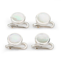 Sterling silver and mother of pearl dress studs with a polished finish by Benson & Clegg