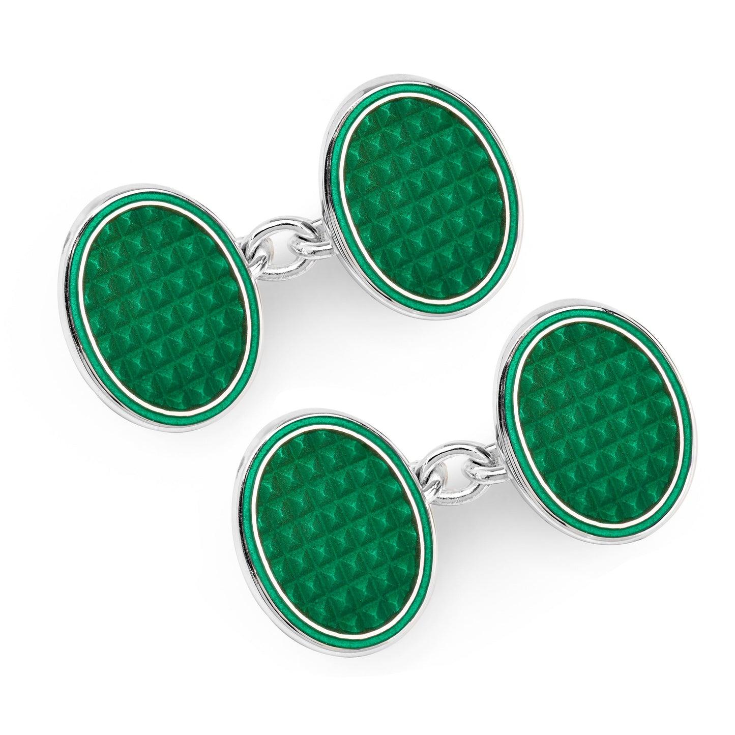 Oval Cloisonne Sterling Silver Chain Cufflinks In Green