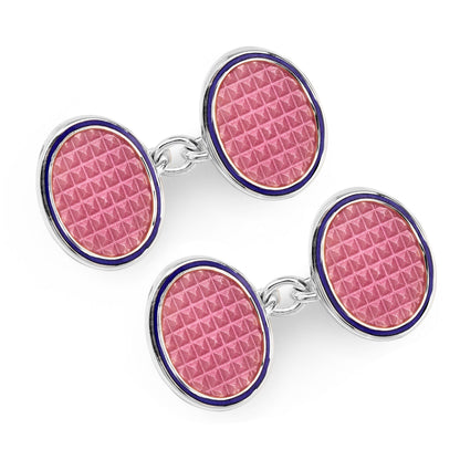 Oval Cloisonne Sterling Silver Chain Cufflinks In Pink