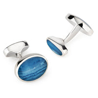 Sterling Silver Oval Cufflinks With Blue Lace