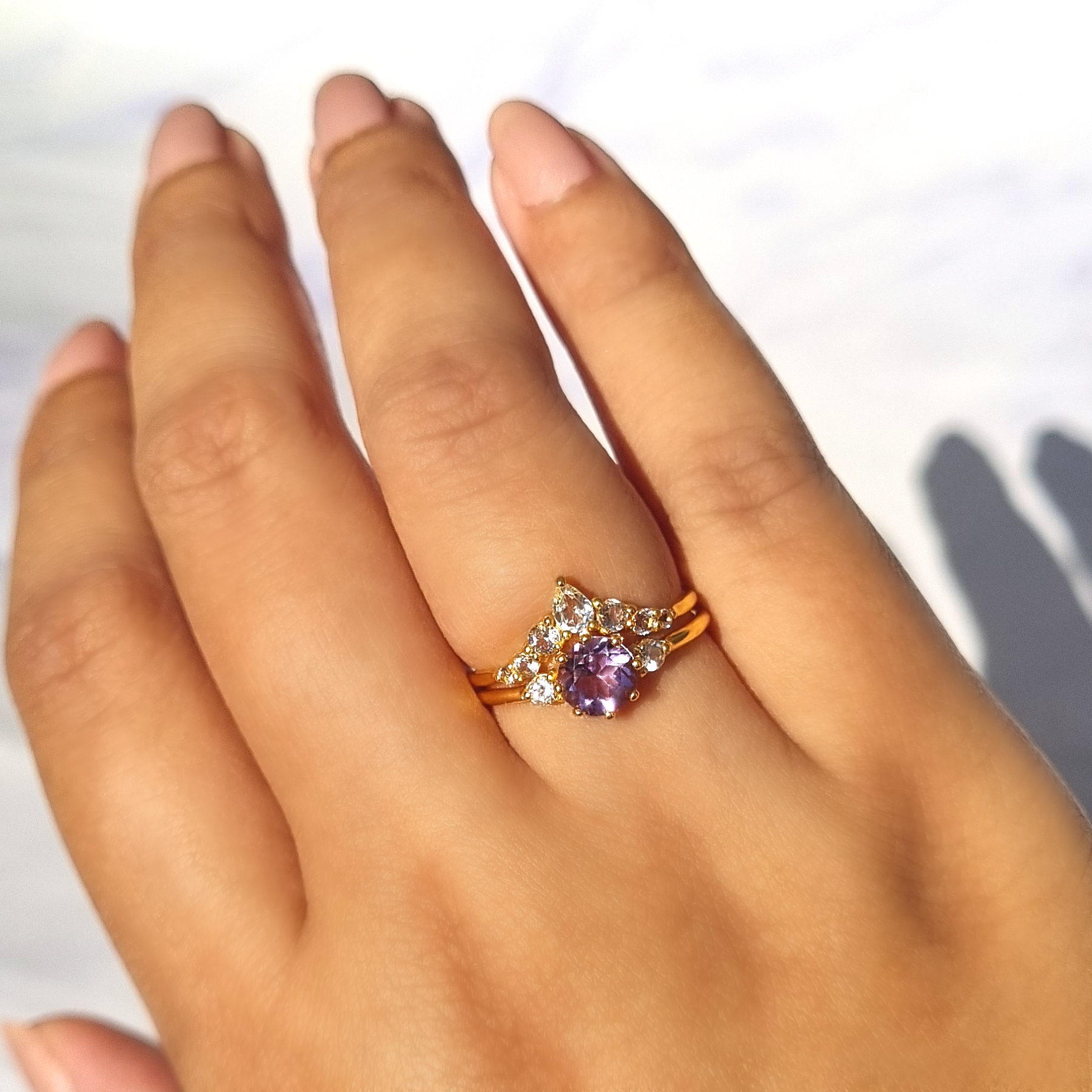 Bague Sélène en améthyste lavande, sertie de vermeil en or 18 carats