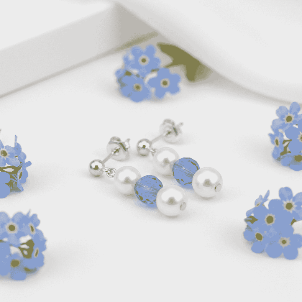 September Birthstone Jewellery Set | Pearl & Sapphire Earrings + Personalised Necklace